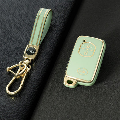 TOG3T1 Green-Gold Plating Soft TPU Car Key Case Cover for Toyota Camry Highlander Crown Prado Land Cruiser Vitz Prius Corolla Accessories