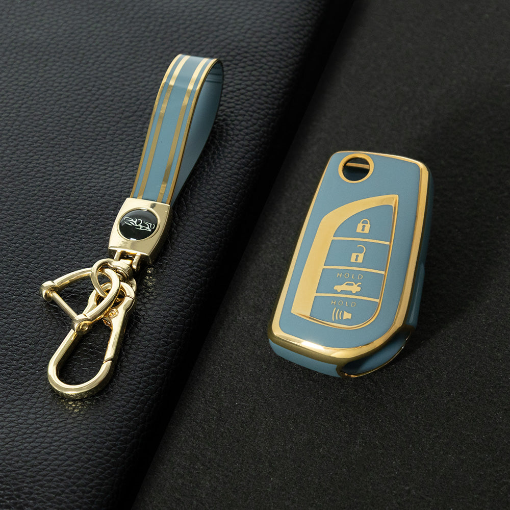 TOA5T1 Granny Grey-Gold Plating TPU Protective Key Cover Case for Toyota New Corolla Camry RAV4 Avalon Izoa CHR Highlander Car Key Accessories
