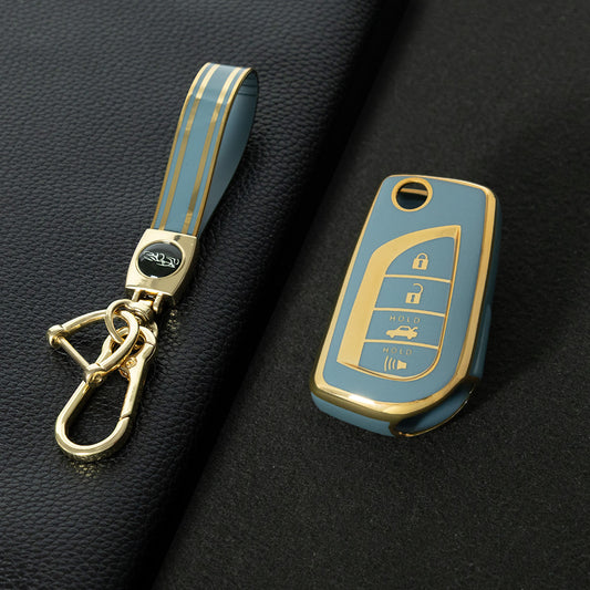 TOA5T1 Granny Grey-Gold Plating TPU Protective Key Cover Case for Toyota New Corolla Camry RAV4 Avalon Izoa CHR Highlander Car Key Accessories