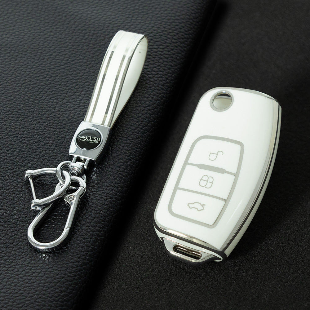 FOE1T1 White-Silver Plating Car Key Cover TPU Car Key Case Cover for Ford Fusion Mondeo Mustang F150 F250 F350 Explorer Edge 2015 2016 2017 2018 2019 Accessories