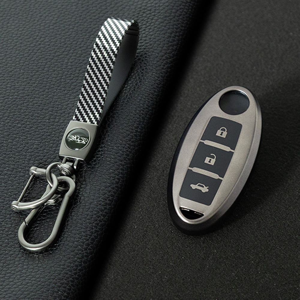 NIB3T1 Black-Metal Gray Plating Car Key Cover High Quality Soft TPU 3-Button Popular Key Case Cover Shell for Nissan Patrol Tiida Qashqai X-Trail Juke Navara Car Accessory