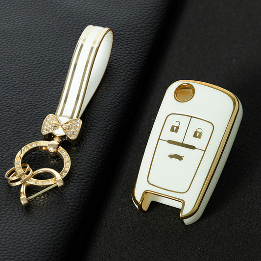 CED1T1 White-Gold Plating Car Key Cover 3 Button Soft TPU Car Key Case For Buick/Opel For Chevrolet Cruze Epica Lova Camaro Impala Aveo Malibu Sail Orlando