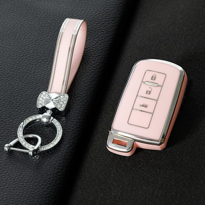 TOD1T1 Pink-Silver Plating Soft TPU Remote Car Key Case for Toyota Camry Corolla RAV4 Highlander Avalon 2015 - 2017 4 Buttons Cover Shell Holder