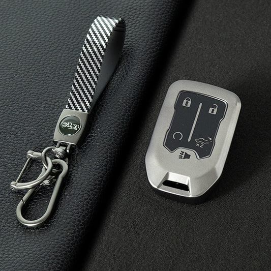 CEB1T1 Black-Metal Gray Plating Remote Shell Fob Holder TPU Key Cover Case for Sierra Terrain Acadia Chevrolet Tahoe 2012-2016 for Car