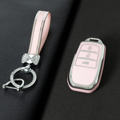 TOC1T1 Pink-Silver Plating Car Key Cover For TPU Soft Car Key Fob Cover Smart Key Shell Case Protector Suitable for Toyota Corolla Camry Levin RAV4 Reiz