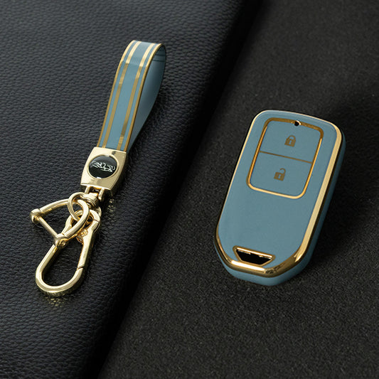 HOA2T1 Granny Grey-Gold Plating Car Key Cover 2/3/4/5-Button Full-Coverage TPU Key Cover for Honda CR-V/Accord/Civic/Fit/Jade/Odyssey - Anti-Scratch Protective Case