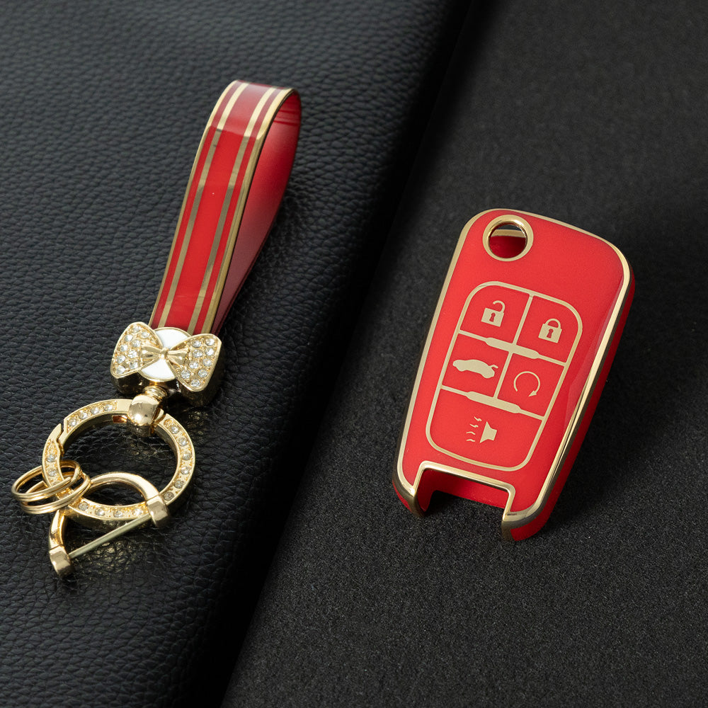 CED5T1 Red-Gold Plating 5-Button TPU Key Cover for Chevrolet Cruze Camaro Buick Regal Excelle, Protective Key Case