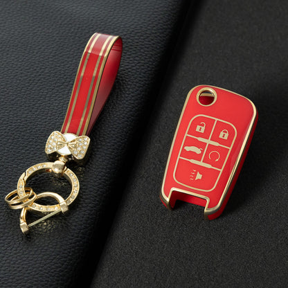 CED5T1 Red-Gold Plating 5-Button TPU Key Cover for Chevrolet Cruze Camaro Buick Regal Excelle, Protective Key Case