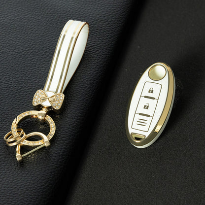 NIB1T1 White-Gold Plating Car Key Cover For Nissan X-Trail Qashqai Sylphy Altima