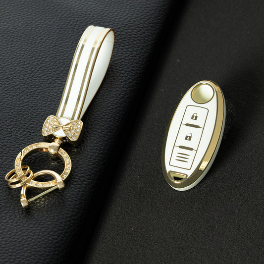 NIB1T1 White-Gold Plating Car Key Cover For Nissan X-Trail Qashqai Sylphy Altima