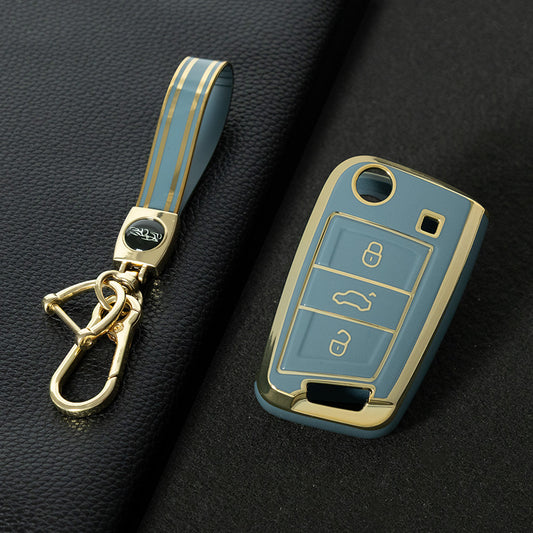 VOA1T1 Granny Grey-Gold Plating Car Key Cover For Volkswagen Golf 3 buttons