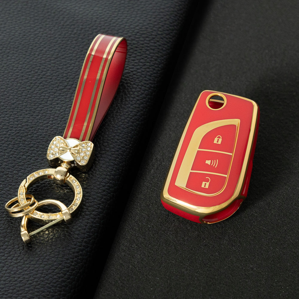 TOA4T1 Red-Gold Plating TPU Car Key Case Cover for Toyota Hilux Yaris RAV4 Corolla Avensis Aygo Verso Scion TC Auris