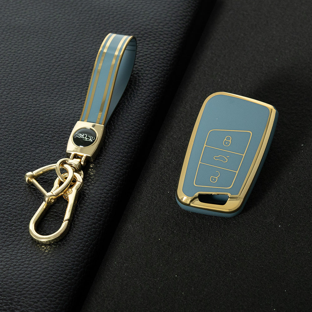 VOD1T1 Granny Grey-Gold Plating Car Key Cover For VW Polo Lavda Jetta Beetle Passat B5 B6 B7 Bora Santana Tiguan Car Key Cover