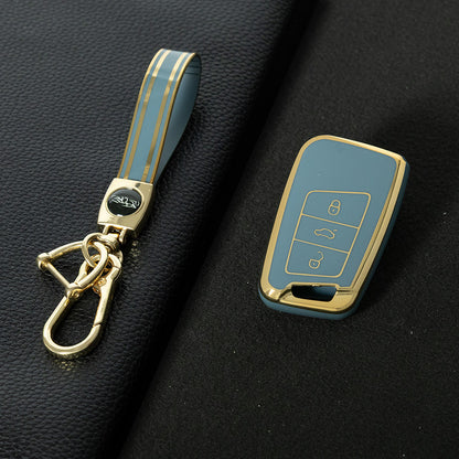 VOD1T1 Granny Grey-Gold Plating Car Key Cover For VW Polo Lavda Jetta Beetle Passat B5 B6 B7 Bora Santana Tiguan Car Key Cover
