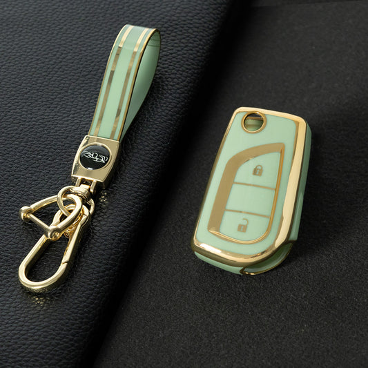 TOA2T1 Green-Gold Plating Car Key Cover TPU Soft Cover Key Cases Suitable for toyota Carola Highlander New Reith RAV4 Car Key Cover