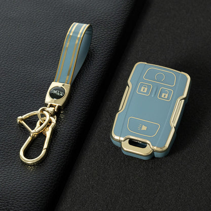 CEC1T1 Granny Grey-Gold Plating New Car Key Cover Case Fob for Chevrolet Suburban Silverado GMC Terrain Yukon Tahoe Sierra Smart Auto Accessories Key Ring