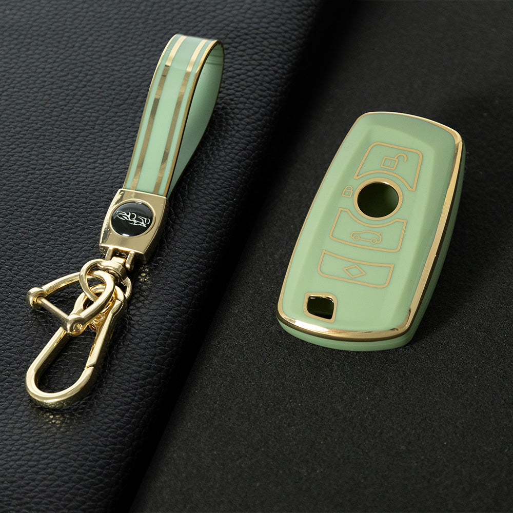 BMC1T1 Green-Gold Plating Car Key Cover BMW Car Key Case Cover TPU Flip Remote Accessory for 1 2 3 4 5 6 7 X3 X4 X5 X6 F36 F25 F26 F30 F34 F10 F07 F20 Z10 G30