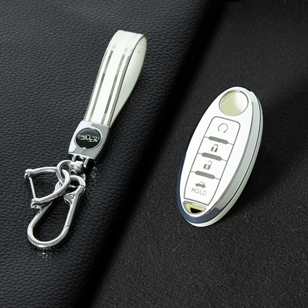 NIB4T1 White-Silver Plating Car Key Cover for Nissan Note Qashqai Pathfinder Rogue Versa Murano Infiniti Q50 Accessories Car Key