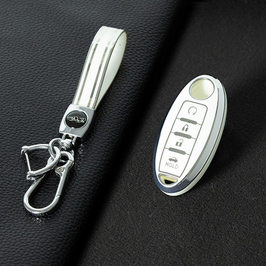 NIB4T1 White-Silver Plating Car Key Cover for Nissan Note Qashqai Pathfinder Rogue Versa Murano Infiniti Q50 Accessories Car Key
