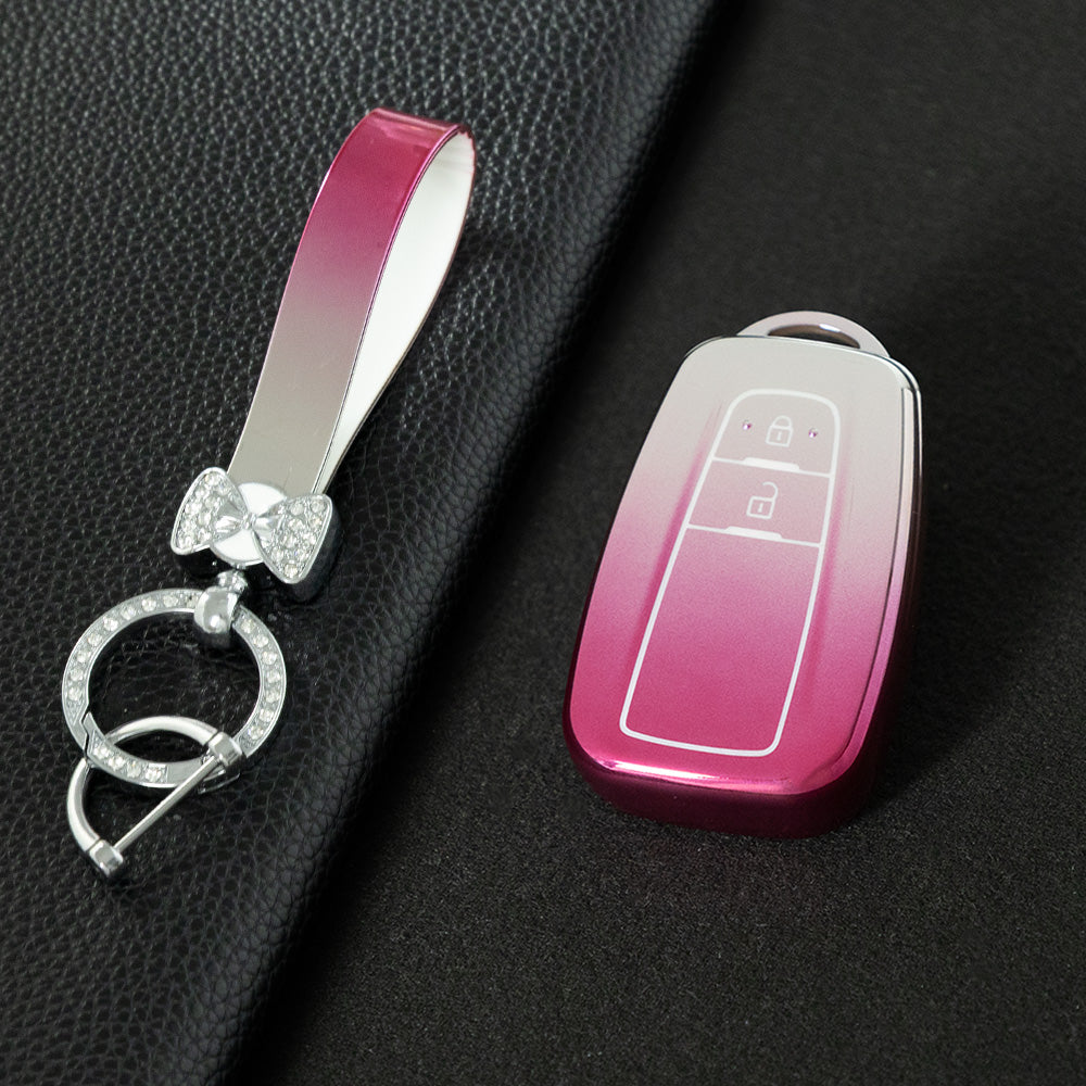 TOB2T1 Gradient Pink Car Key Cover Premium Soft TPU Car Key Case Cover Shell for Toyota LEVIN COROLLA RAV4 IZOA AVALON CHR Plarad Camry Key Rings Keychain Bag