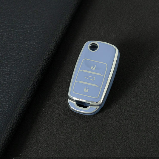 CHB1T1 Light Blue-Silver Plating Car Key Cover For Premium Soft TPU Car Key Case Cover  CHANGAN Benben E-Star CS15 CS35 CS55 EADO LUMIN Key Rings Keychain Bag