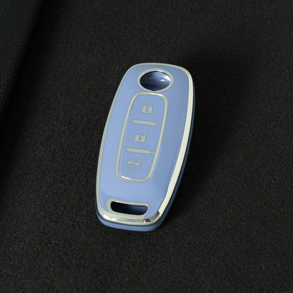 NIA2T1 Light Blue-Silver Plating TPU Car Key Cover Car Key Case for Nissan Altima Murano Sentra Rogue Armada Pathfinder Infiniti FX35