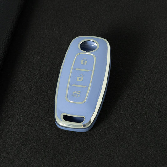 NIA2T1 Light Blue-Silver Plating TPU Car Key Cover Car Key Case for Nissan Altima Murano Sentra Rogue Armada Pathfinder Infiniti FX35