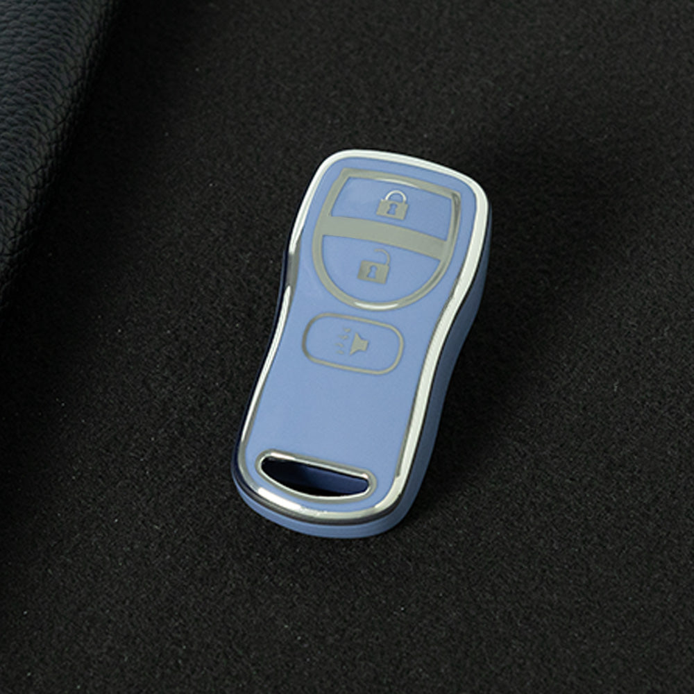 NIJ1T1 Light Blue-Silver Plating TPU Car Key Cover for Nissan 350Z Maxima Sentra Armada Titan Kicks Murano