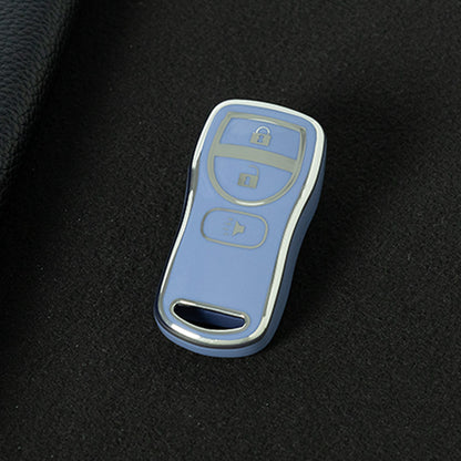 NIJ1T1 Light Blue-Silver Plating TPU Car Key Cover for Nissan 350Z Maxima Sentra Armada Titan Kicks Murano