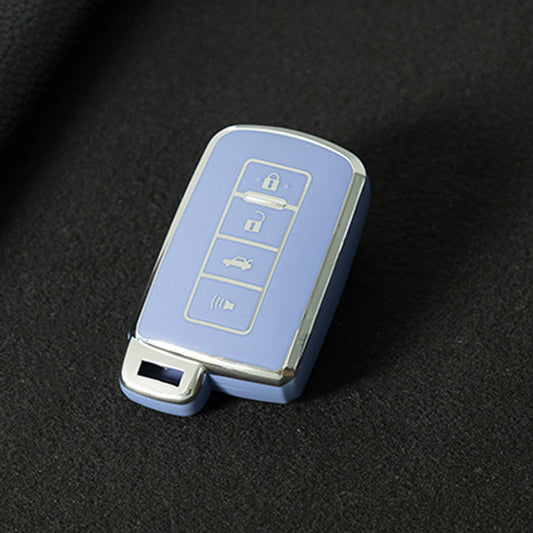 TOD4T1 Light Blue-Silver Plating For Toyota Camry TPU Car Key Case Cover Bag Shell Fob Protector 4 Button