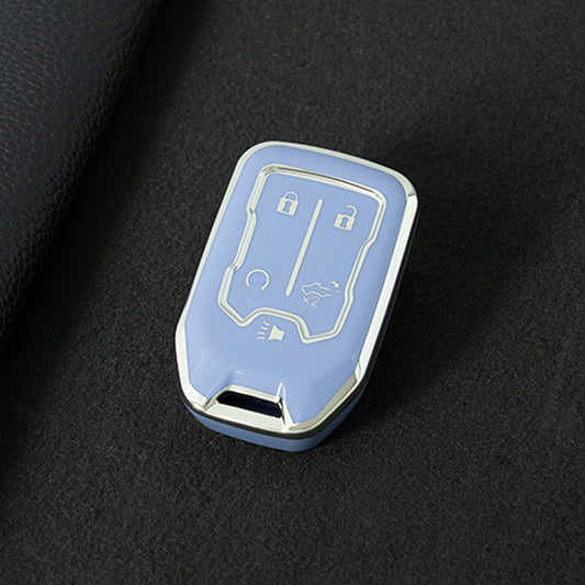 CEB1T1 Light Blue-Silver Plating Remote Shell Fob Holder TPU Key Cover Case for Sierra Terrain Acadia Chevrolet Tahoe 2012-2016 for Car