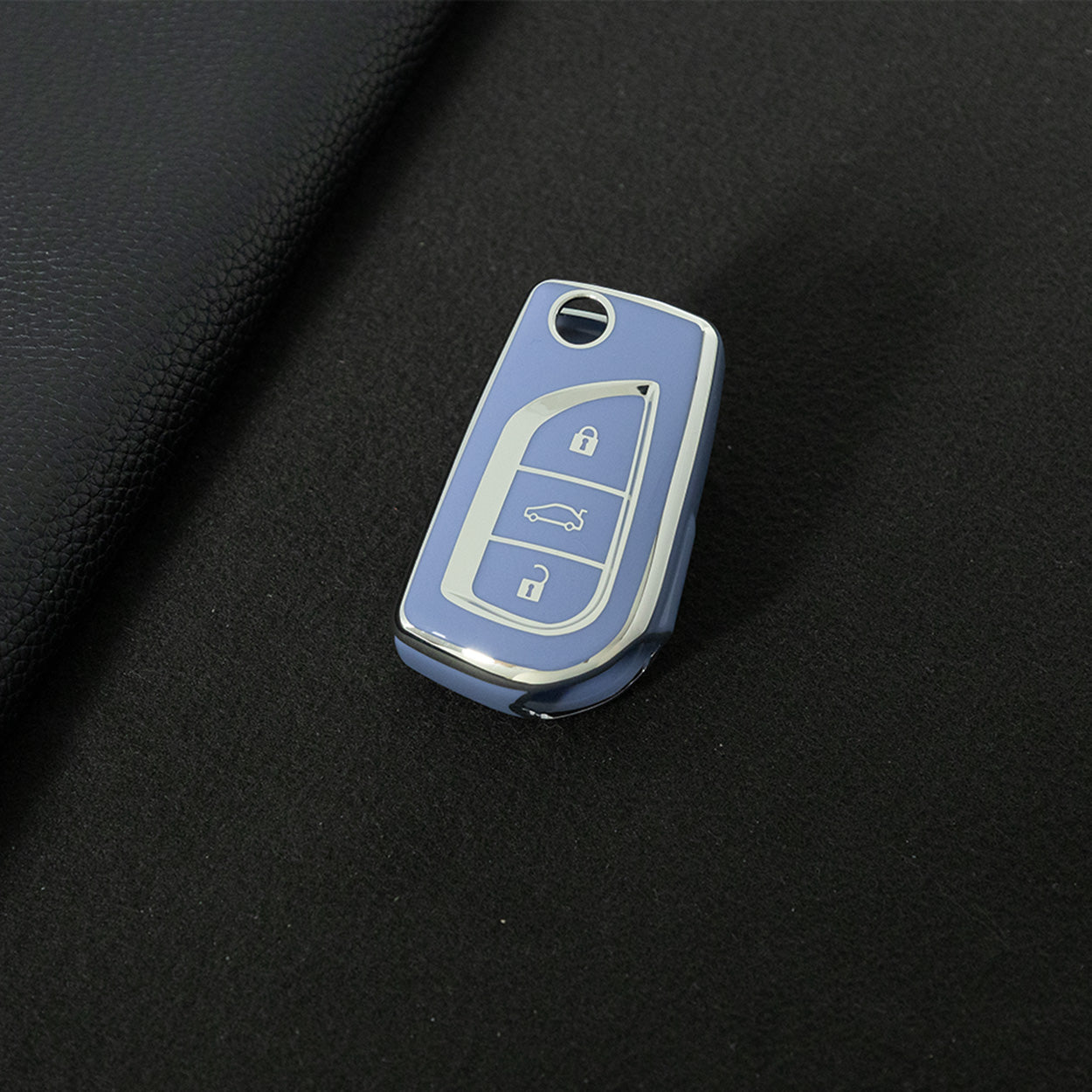 TOA1T1 Light Blue-Silver Plating Car Key Cover Premium Soft TPU Car Key Case Cover Shell for Toyota COROLLA camry LEVIN REIZ highlander RAV4 Fold Key Rings Keychain Bag