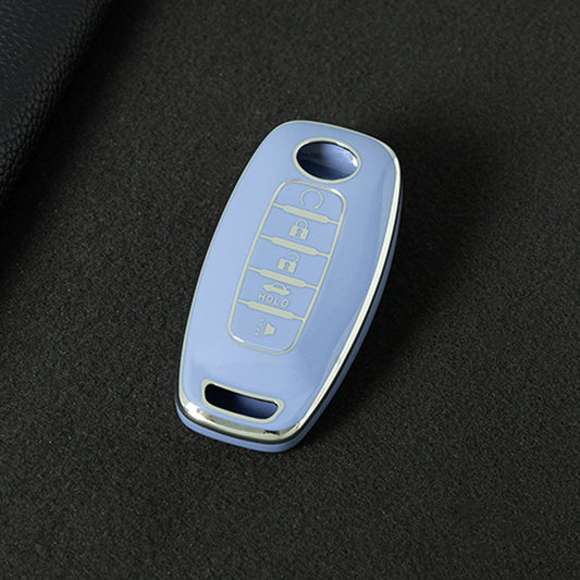 NIA3T1 Light Blue-Silver Plating TPU Car Key Cover Soft Key Shell Fob Holder Suitable for Nissan Sylphy Bluebird Teana X-Trail Murano GTR