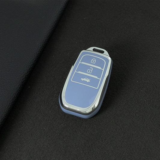 TOC1T1 Light Blue-Silver Plating Car Key Cover For TPU Soft Car Key Fob Cover Smart Key Shell Case Protector Suitable for Toyota Corolla Camry Levin RAV4 Reiz
