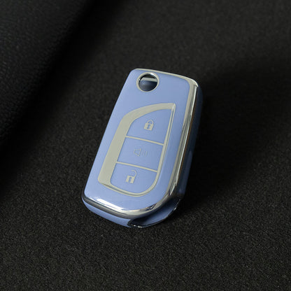 TOA4T1 Light Blue-Silver Plating TPU Car Key Case Cover for Toyota Hilux Yaris RAV4 Corolla Avensis Aygo Verso Scion TC Auris