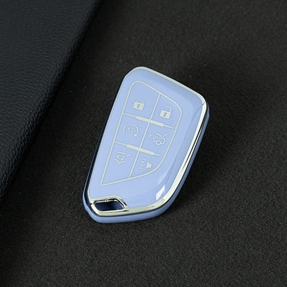 CAB2T1 Light Blue-Silver Plating TPU Car Key Case for Cadillac ATS-L XTS XT4 XT5 XT6 CTS CT6 ATS 28T SRX Escalade
