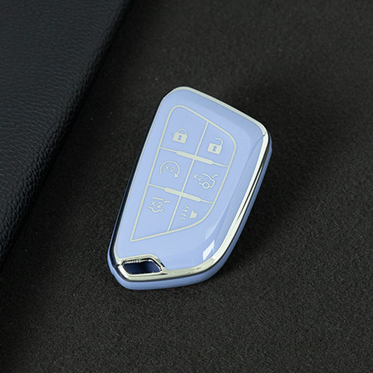 CAB2T1 Light Blue-Silver Plating TPU Car Key Case for Cadillac ATS-L XTS XT4 XT5 XT6 CTS CT6 ATS 28T SRX Escalade