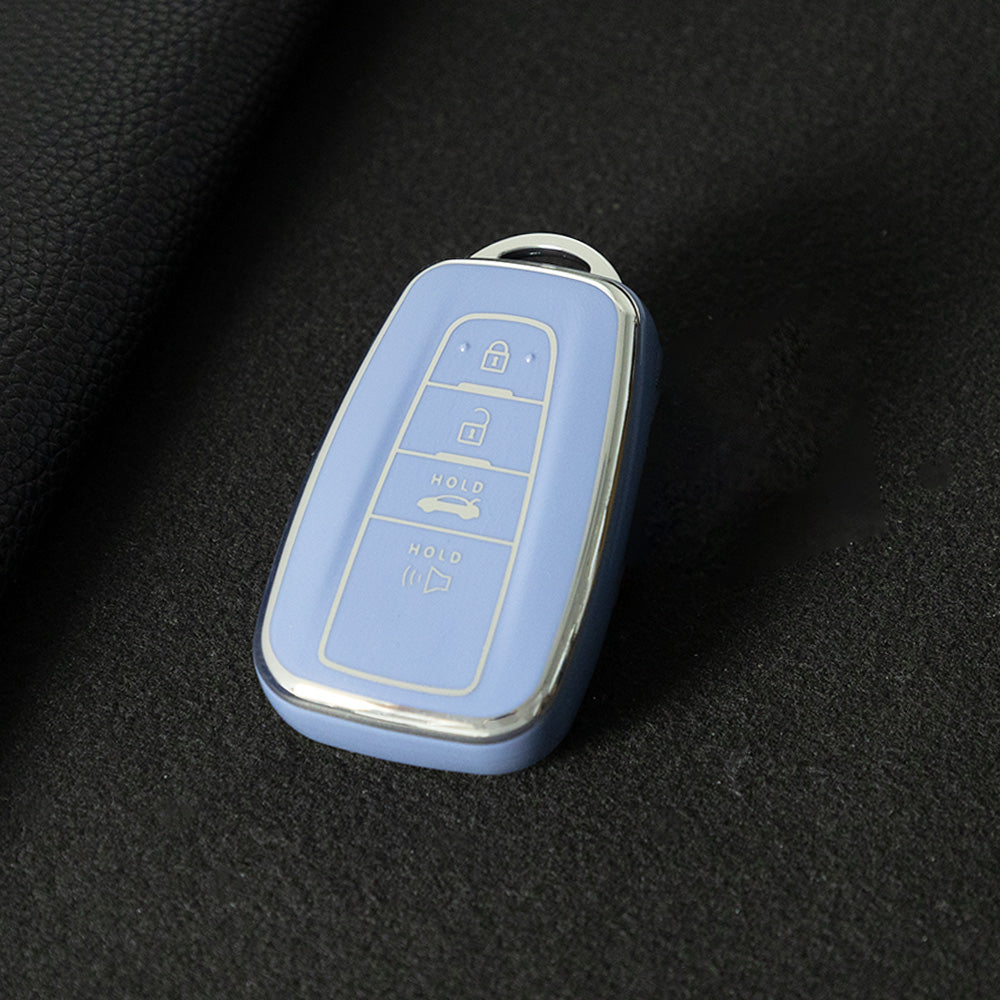 TOB4T1 Light Blue-Silver Plating Car Key Cover For Toyota Prius Camry Corolla C-HR CHR RAV4 Prado Izoa Levin Avalon 2018 2019 2020 Car Key Case Shell Cover Protector