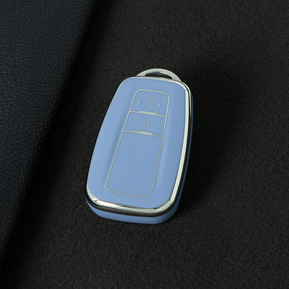 TOB2T1 Light Blue-Silver Plating Car Key Cover Premium Soft TPU Car Key Case Cover Shell for Toyota LEVIN COROLLA RAV4 IZOA AVALON CHR Plarad Camry Key Rings Keychain Bag