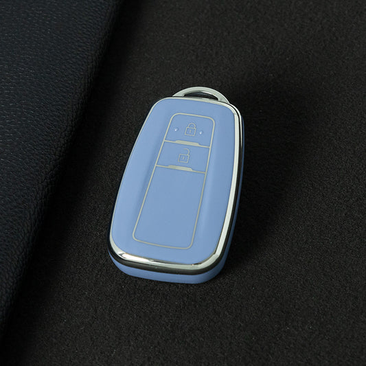 TOB2T1 Light Blue-Silver Plating Car Key Cover Premium Soft TPU Car Key Case Cover Shell for Toyota LEVIN COROLLA RAV4 IZOA AVALON CHR Plarad Camry Key Rings Keychain Bag