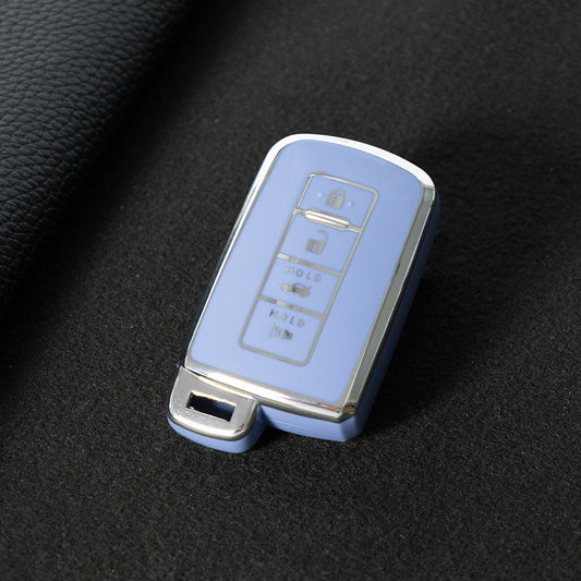 TOD6T1 Light Blue-Silver Plating Car Key Cover For Toyota Camry TPU Car Key Case Cover Bag Shell Fob Protector 4 Button TPU Car Remote Key Fob Cover Case