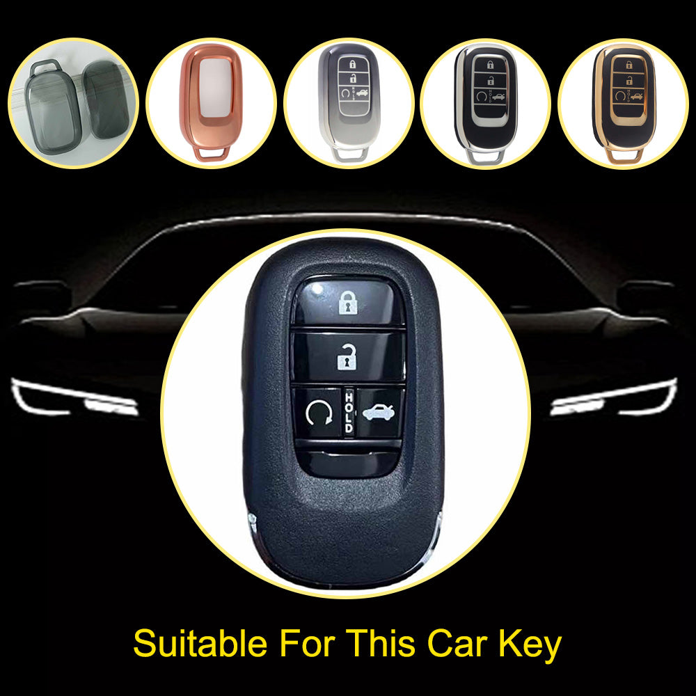 HOB1T1 Purple-Silver Plating Car Key Cover For Honda Civic Accord HR-V CR-V CRV 2021 2022 2023 5Buttons Auto Shell Fob Holder TPU Car Key Case Cover Keychain Accessories