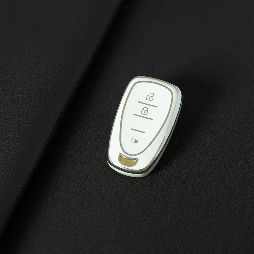 CEA1T1 White-Silver Plating New Soft TPU Car Key Case Cover for Chevrolet Chevy Malibu Camaro Cruze Traverse Sonic Volt Bolt Equinox