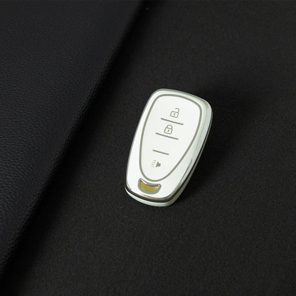 CEA1T1 White-Silver Plating New Soft TPU Car Key Case Cover for Chevrolet Chevy Malibu Camaro Cruze Traverse Sonic Volt Bolt Equinox