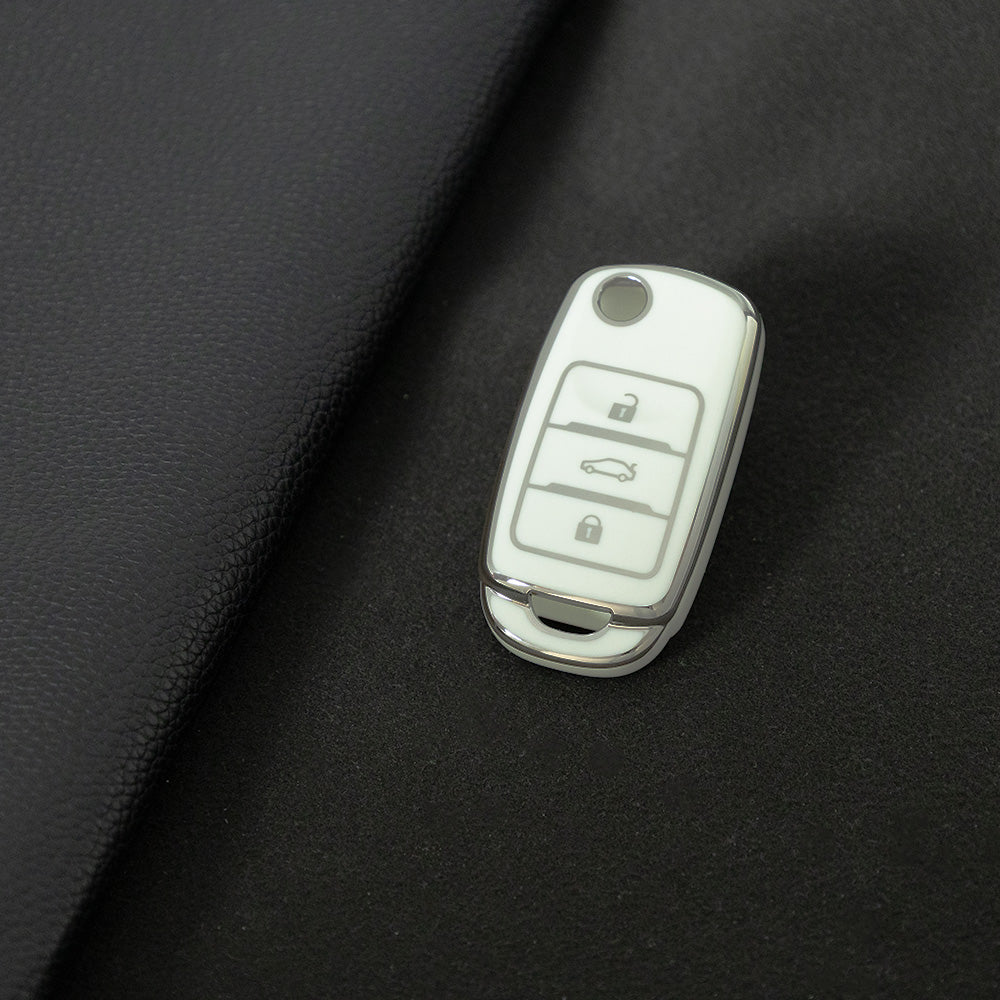 CHB1T1 White-Silver Plating Car Key Cover For Premium Soft TPU Car Key Case Cover  CHANGAN Benben E-Star CS15 CS35 CS55 EADO LUMIN Key Rings Keychain Bag