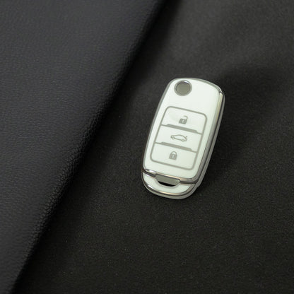 CHB1T1 White-Silver Plating Car Key Cover For Premium Soft TPU Car Key Case Cover  CHANGAN Benben E-Star CS15 CS35 CS55 EADO LUMIN Key Rings Keychain Bag