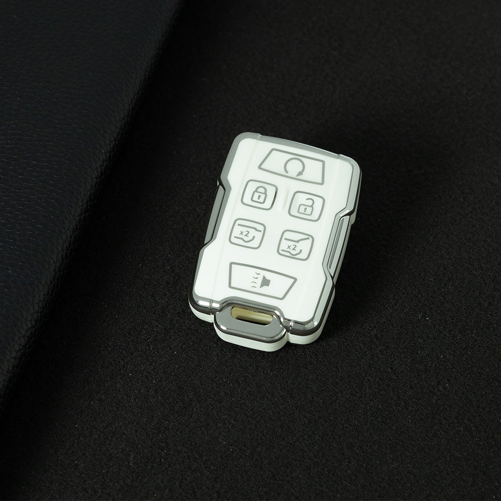 CEC3T1 White-Silver Plating Car Key Cover Case Fob for Chevrolet Suburban Silverado GMC Terrain Yukon Tahoe Sierra