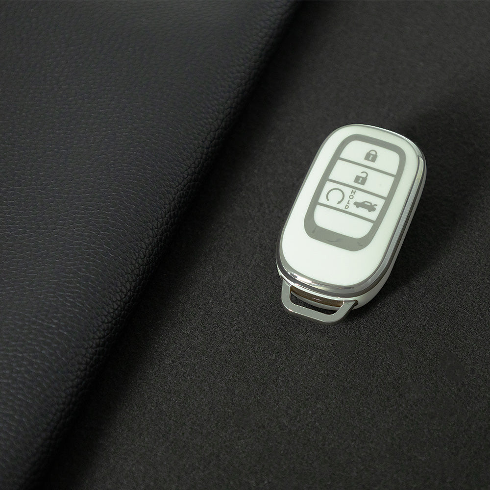 HOB1T1 White-Silver Plating Car Key Cover For Honda Civic Accord HR-V CR-V CRV 2021 2022 2023 5Buttons Auto Shell Fob Holder TPU Car Key Case Cover Keychain Accessories