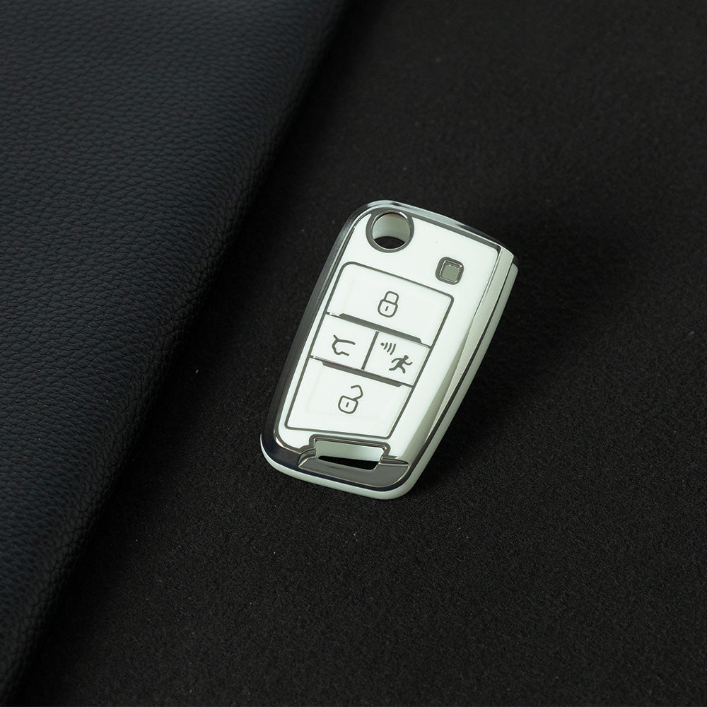 VOA2T1 White-Silver Plating Suitable for Volkswagen car key cover case Sagitar Tiguan L Bora polo Tayron Lavida Lamando Golf T-Roc TACQUA Tharu