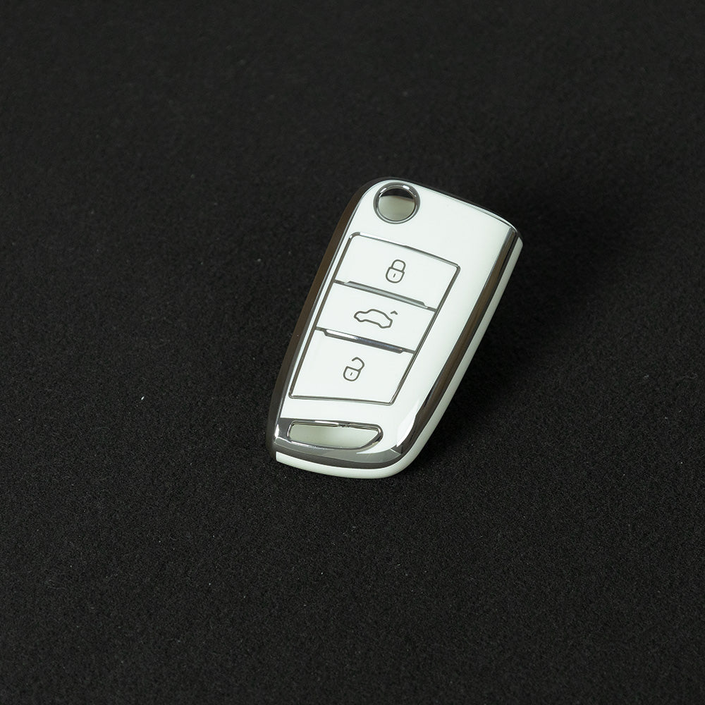 VOL1T1 White-Silver Plating TPU Car Key Case for Volkswagen's Old Passat